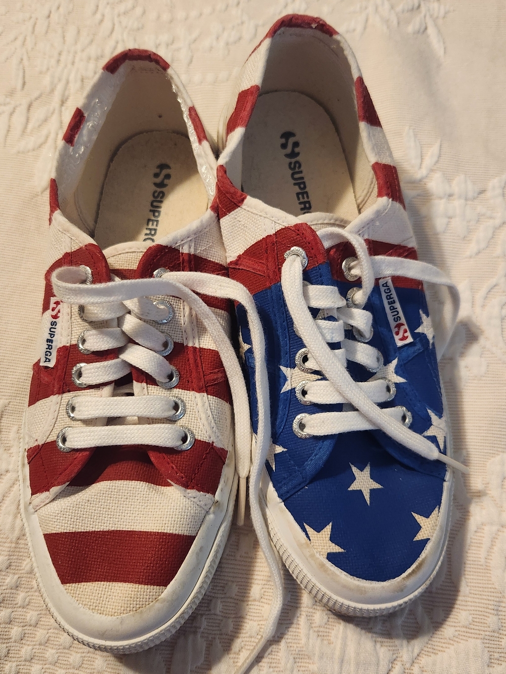 Superga Womens Canvas Sneakers in Red, White & Blue Star-Stripe Design